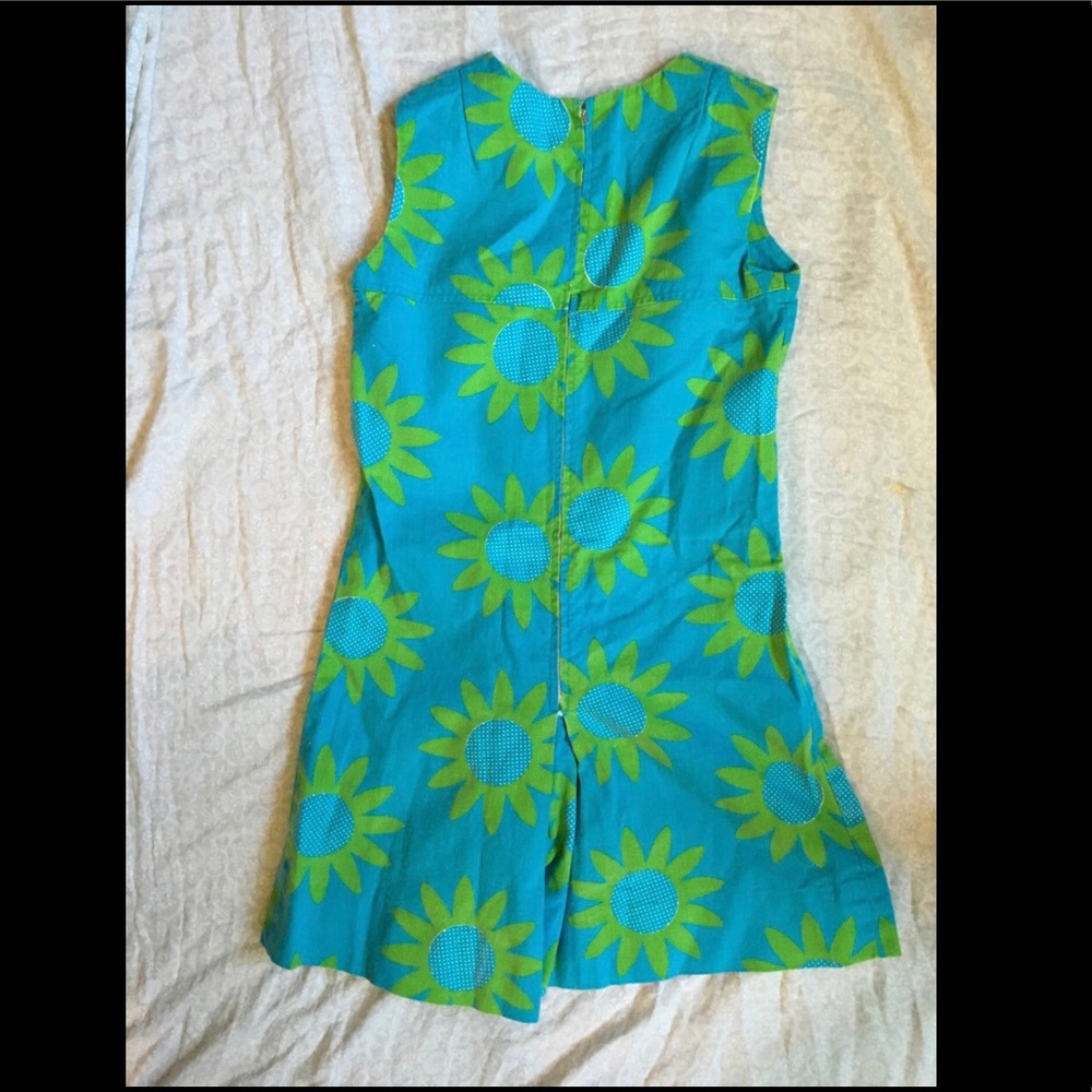 Vintage 60s Romper Maya Blue / Olivine Green Sunflower Looking Romper XS - Picture 3 of 5